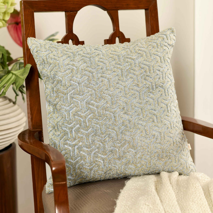 Nazakat Sky Blue Towel Embroidered Cushion Cover (16 inch x 16 inch)