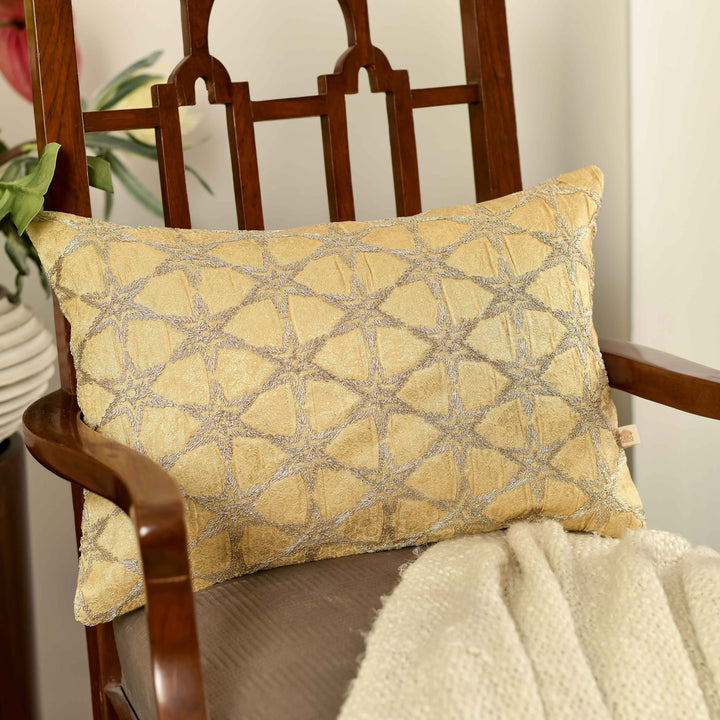 Utsav Gold Starry Jaquard Embroidered Cushion Cover (12 inch x 18 inch)