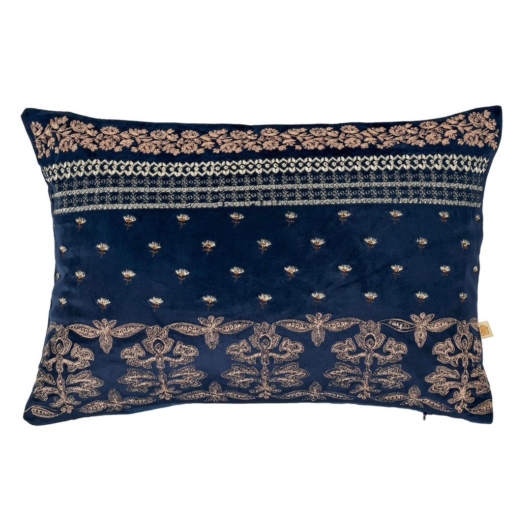 Inayat Navy Ethereal Embroidered Velvet Cushion Cover (12 inch x 18 inch)