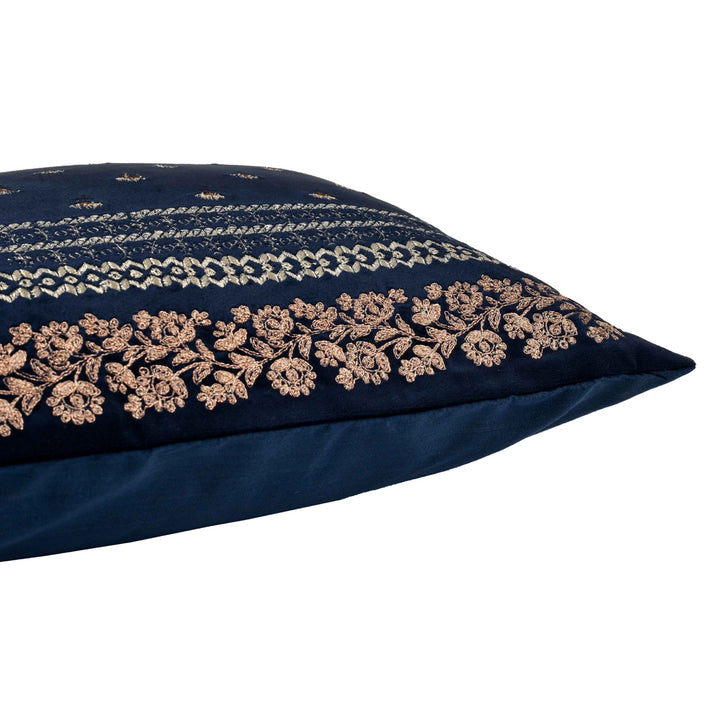 Inayat Navy Ethereal Embroidered Velvet Cushion Cover (12 inch x 18 inch)