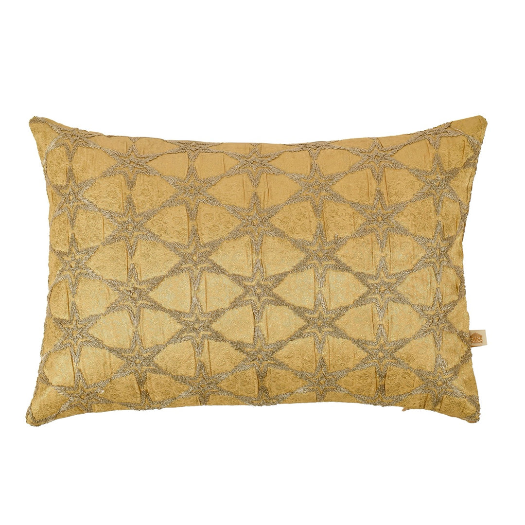 Utsav Gold Starry Jaquard Embroidered Cushion Cover (12 inch x 18 inch)