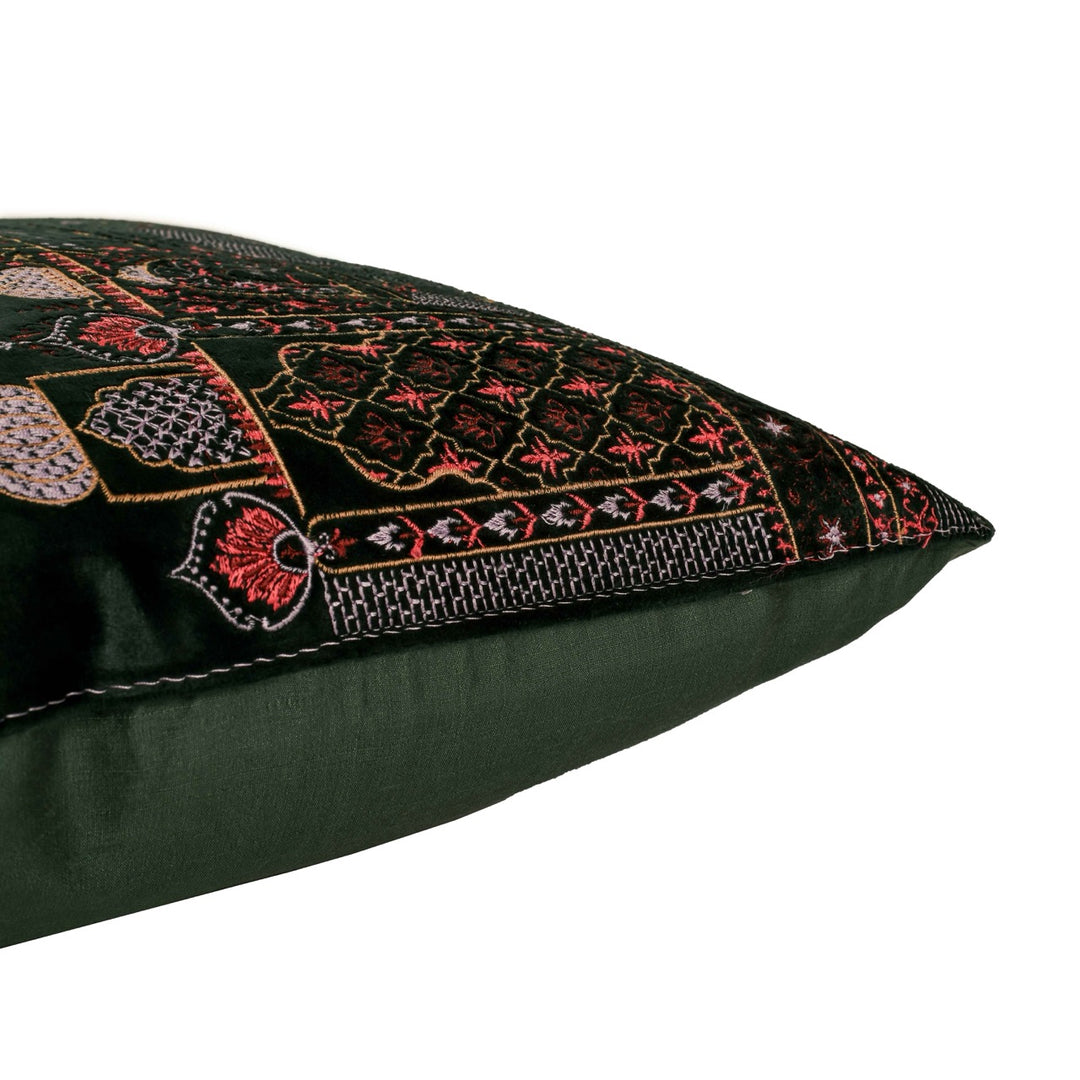 Inayat Mahal Green Velvet Embroidered Cushion Cover (16 inch x 16 inch)