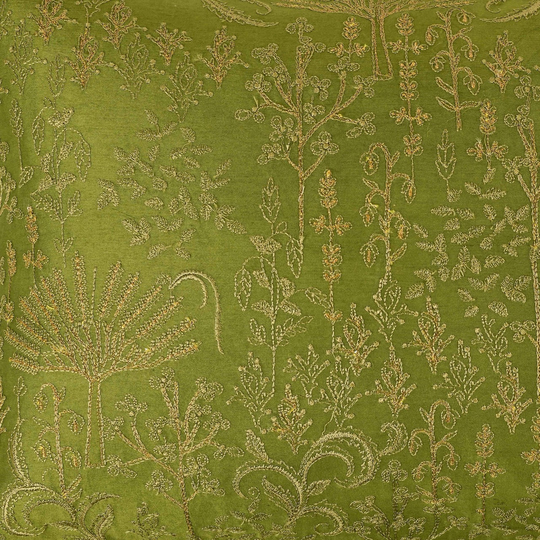 Nazakat Green Silk Embroidered Cushion Cover (12 inch x 18 inch)