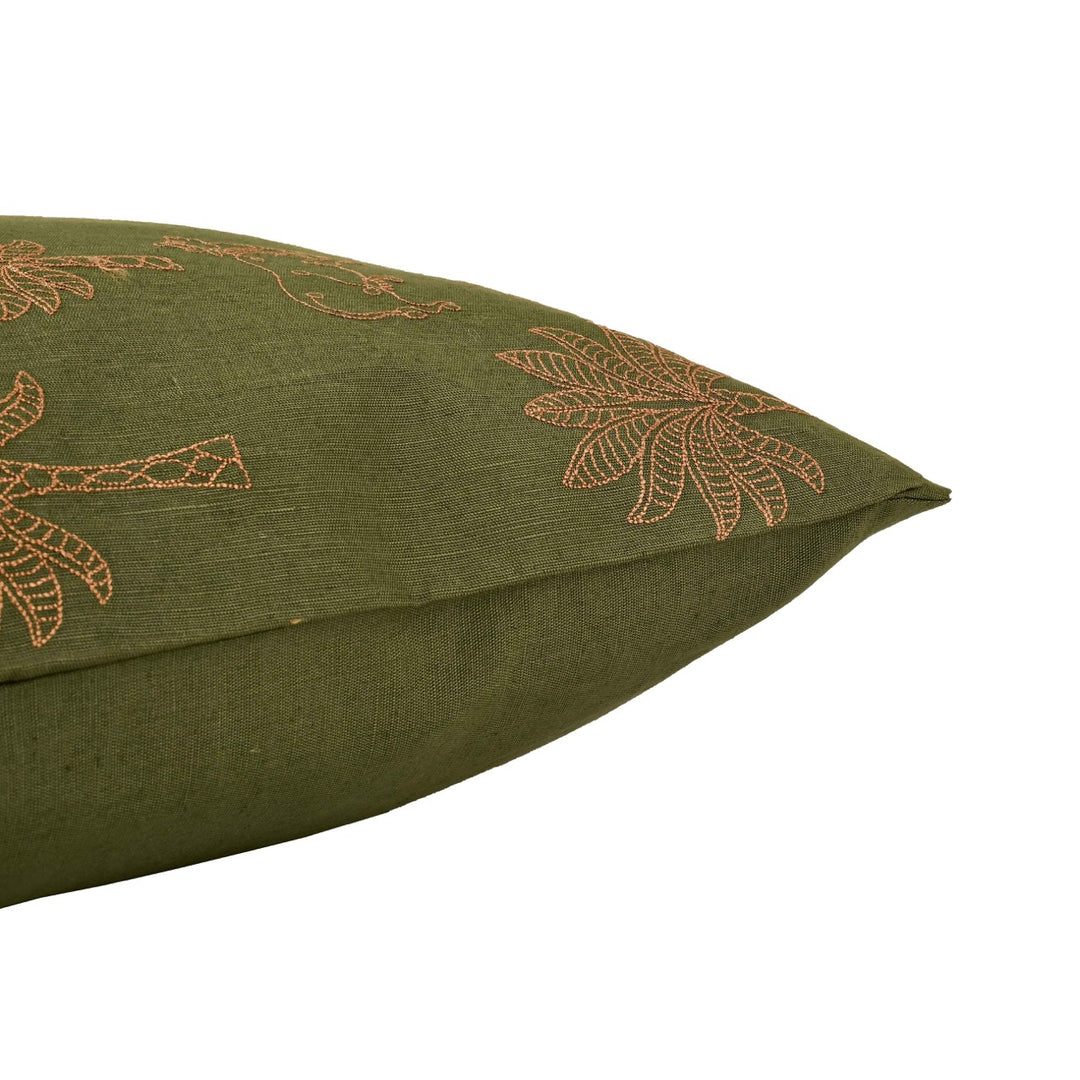 Nazakat Embroidered Olive Green Cushion Cover (16 inch x 16 inch)