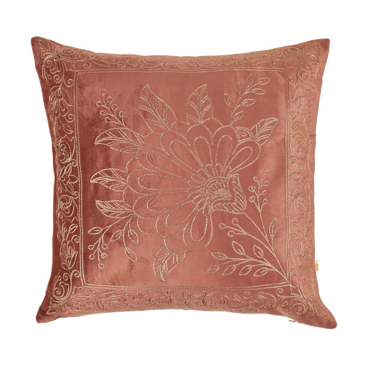 Utsav Wine Floral Velvet Embroidered Cushion Cover (16 inch x 16 inch)