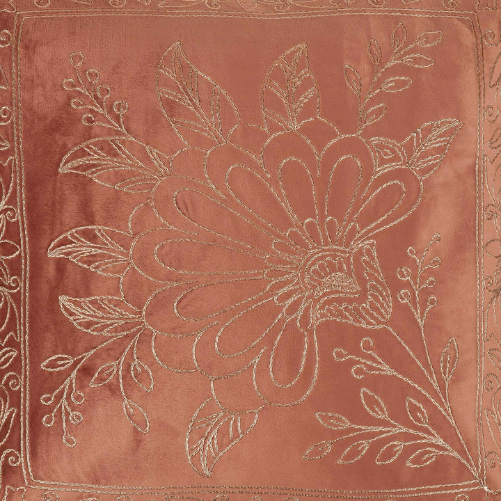 Utsav Wine Floral Velvet Embroidered Cushion Cover (16 inch x 16 inch)