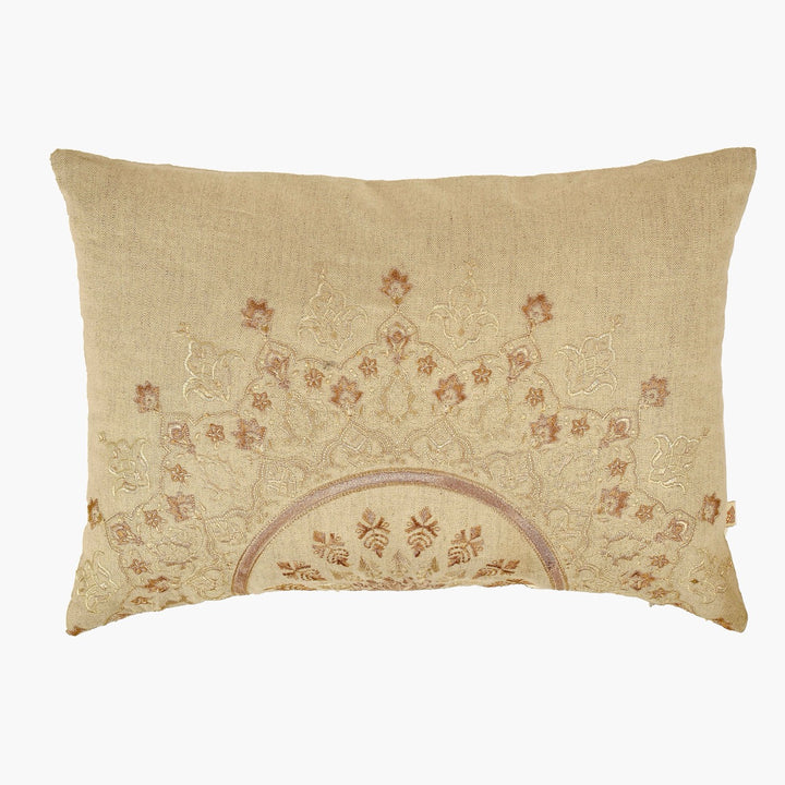 Bahaar Mandala Cream Cotton Linen Cushion Cover (12 inch x 18 inch)