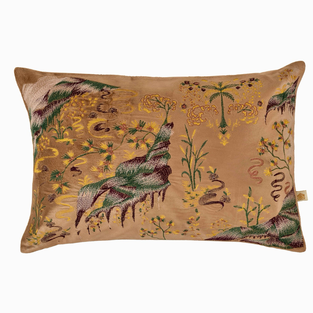 Inayat Brown Velvet Tranquil Embroidered Cushion Cover (12 inch x 18 inch)