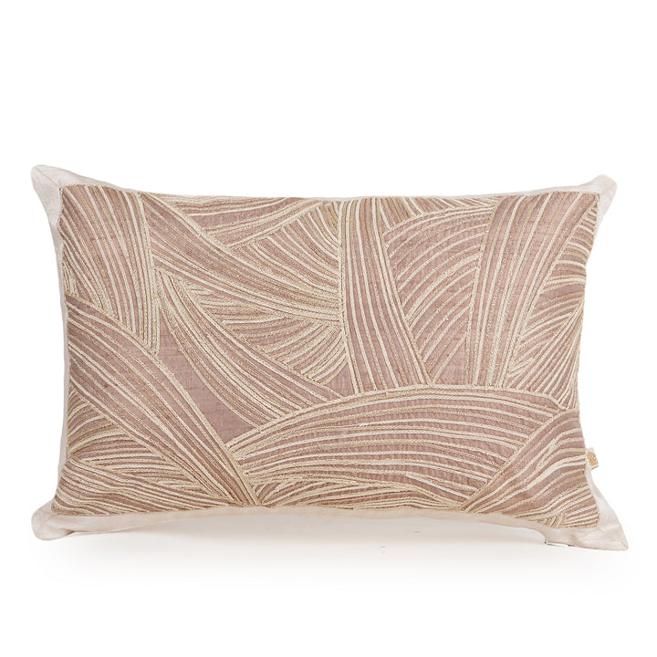 Beige Solace Raw Silk Embroidered Cushion Cover (12 inch x 18 inch)