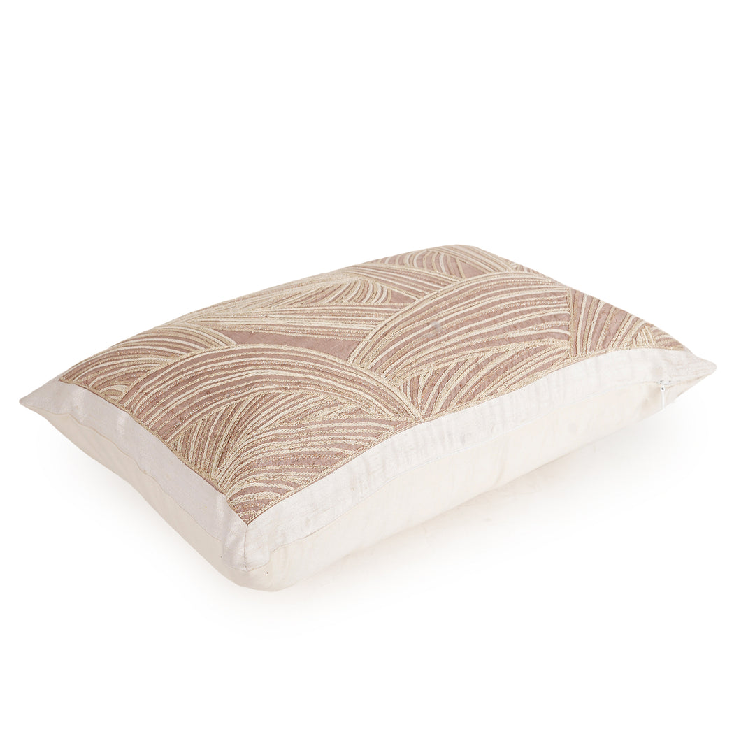 Beige Solace Raw Silk Embroidered Cushion Cover (12 inch x 18 inch)