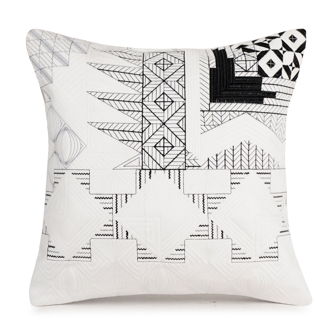 Pixel Geometric Quilted Embroidery Cushion Cover (16 inch x 16 inch)