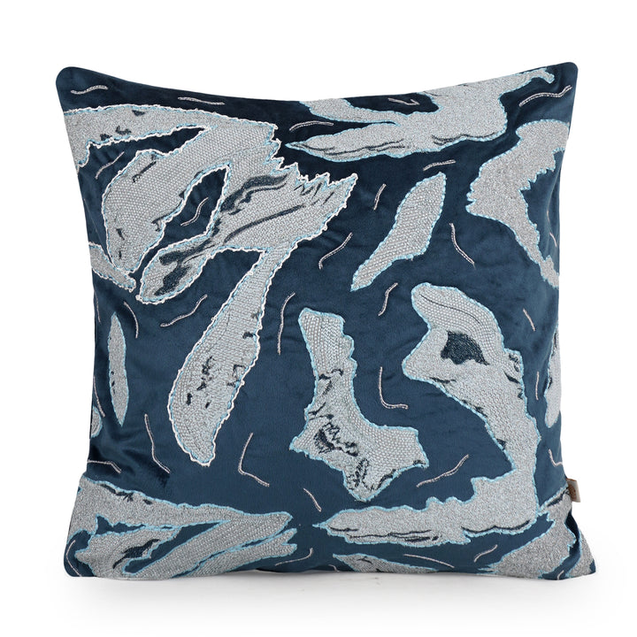 Azure Mirage Velvet Embroidered Cushion Cover (16 inch x 16 inch)