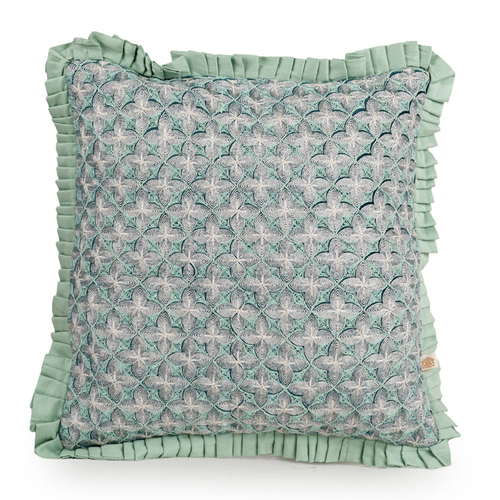 Teal Velvet Embroidered Dori Cushion Cover (16 inch x 16 inch)