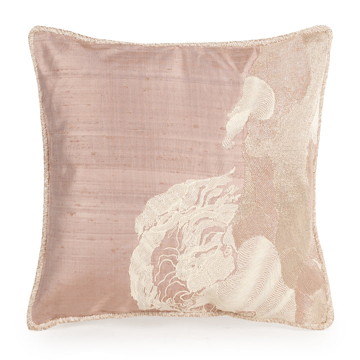 Wave Brown Raw Silk Embroidered Cushion Cover (16 inch x 16 inch)