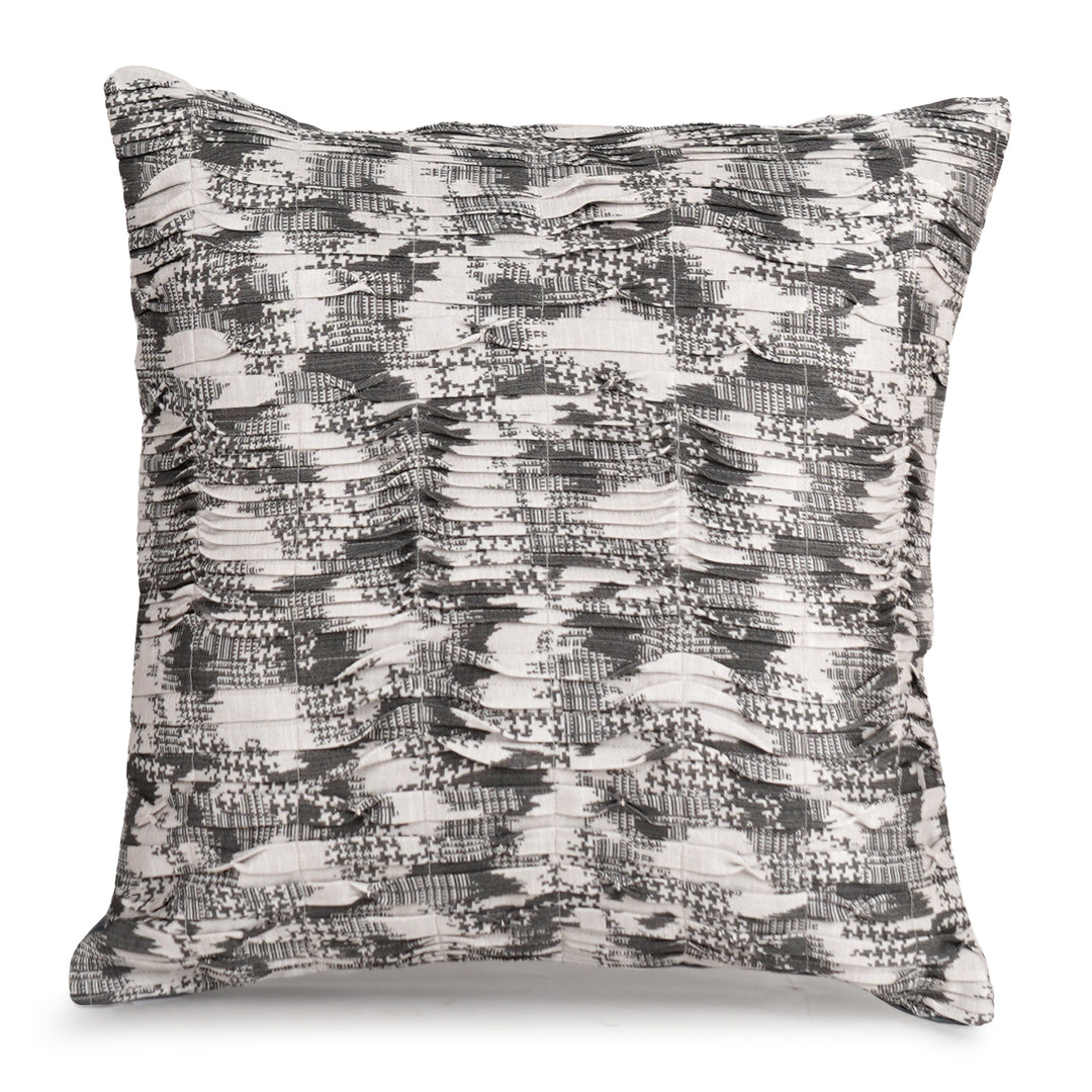 Cream Ash Printed Pintuck Embroidered Cushion Cover (16 inch x 16 inch)