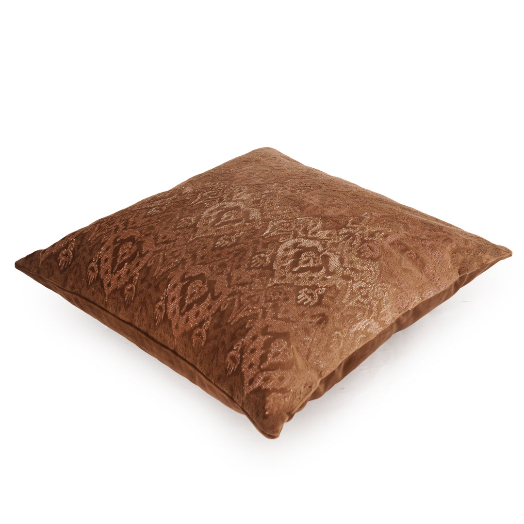 Ikatta Chocolate Velvet Embroidered Cushion Cover (16 inch x 16 inch)