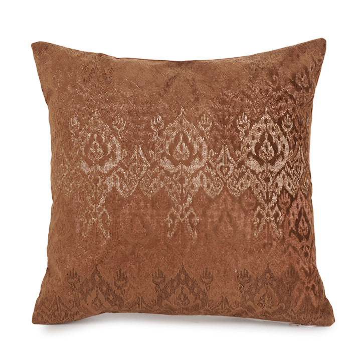 Ikatta Chocolate Velvet Embroidered Cushion Cover (16 inch x 16 inch)