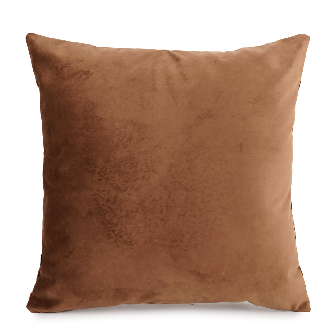 Ikatta Chocolate Velvet Embroidered Cushion Cover (16 inch x 16 inch)