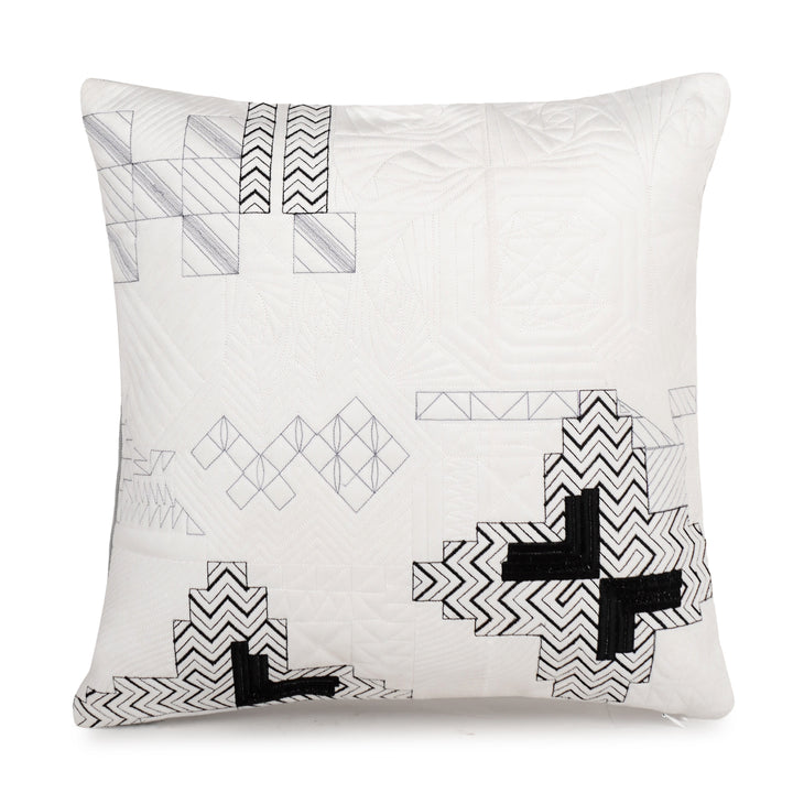 Pixel Mirage Quilted Embroidery Cushion Cover (16 inch x 16 inch)