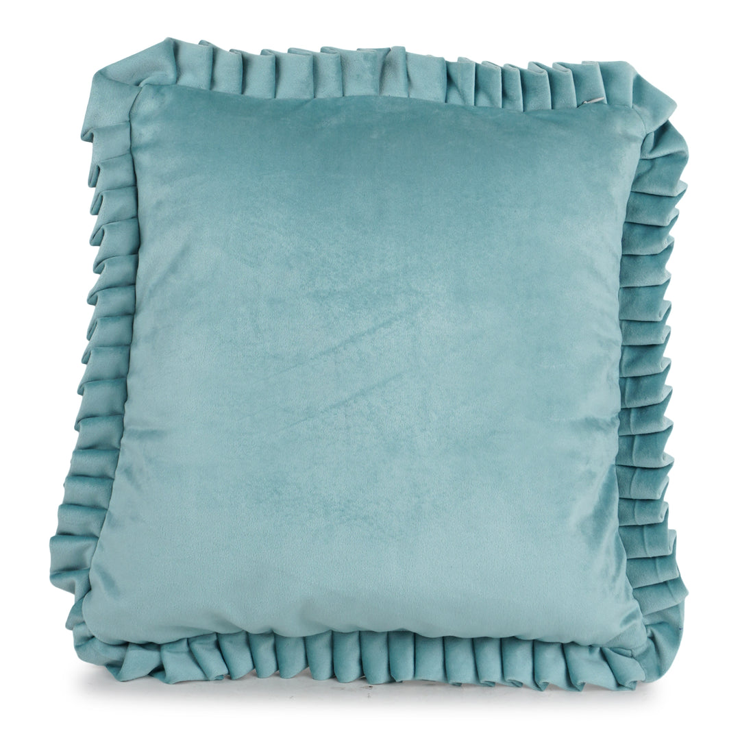 Azure Geometric Velvet Embroidered Cushion Cover (16 inch x 16 inch)