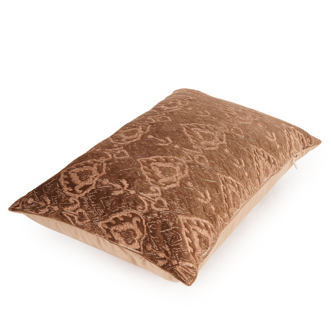 Ikatta Chocolate Velvet Embroidered Cushion Cover (12 inch x 18 inch)