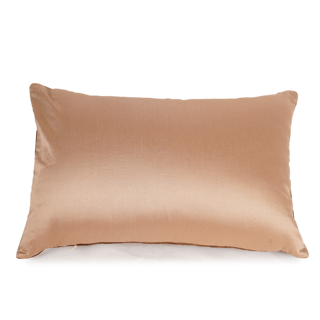 Ikatta Chocolate Velvet Embroidered Cushion Cover (12 inch x 18 inch)