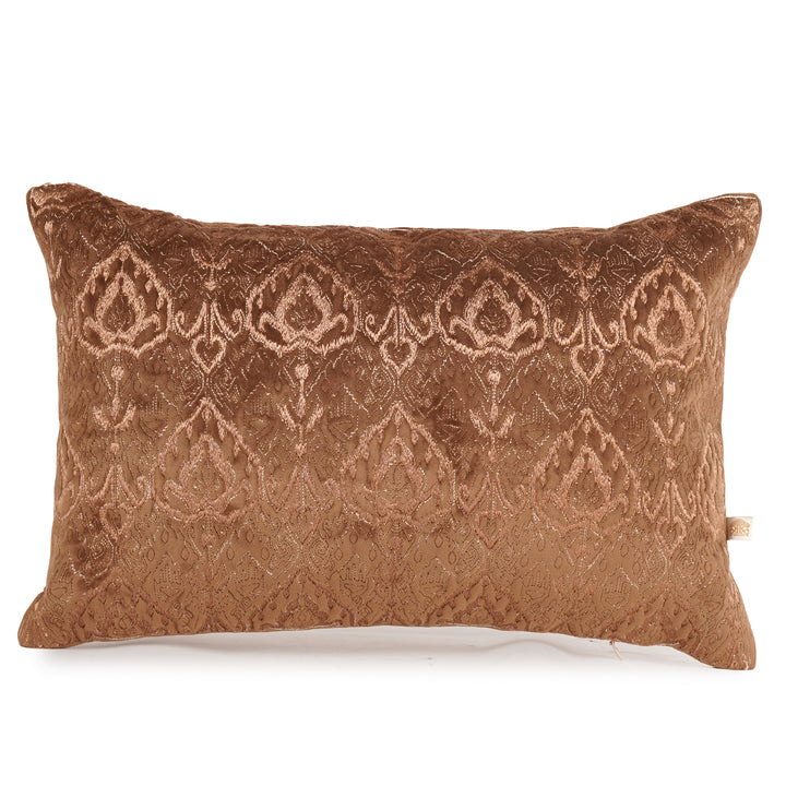 Ikatta Chocolate Velvet Embroidered Cushion Cover (12 inch x 18 inch)