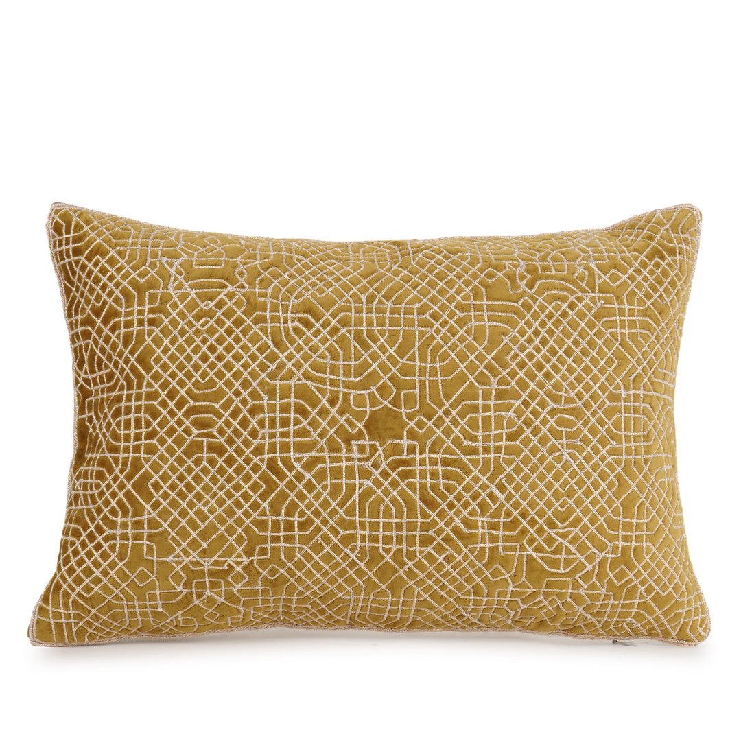 Limea Quilted Velvet Embroidered Cushion Cover (12 inch x 18 inch)