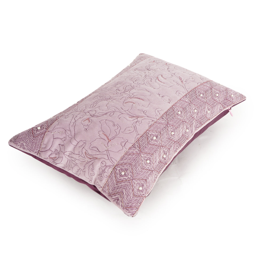 Liora Pearl Velvet Embroidered Cushion Cover (12 inch x 18 inch)