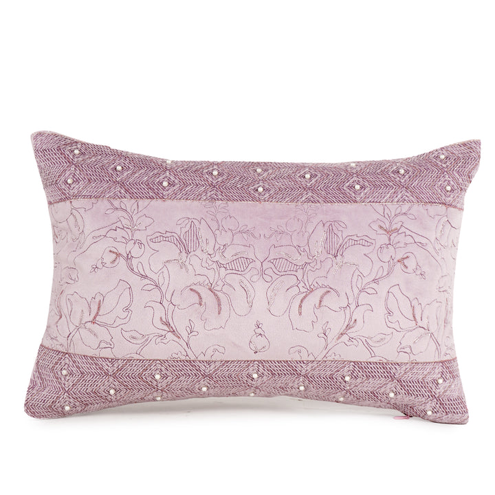 Liora Pearl Velvet Embroidered Cushion Cover (12 inch x 18 inch)