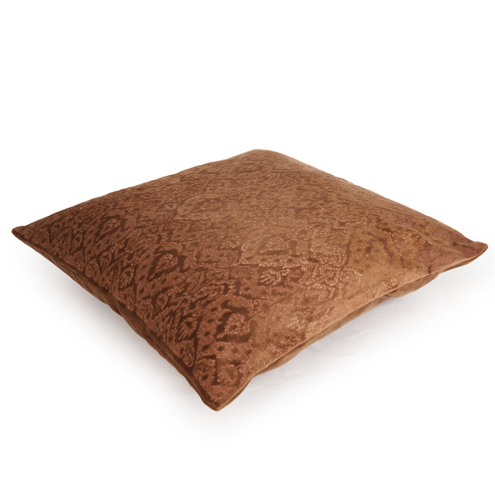 Ikatta Chocolate Velvet Embroidered Cushion Cover (16 inch x 16 inch)