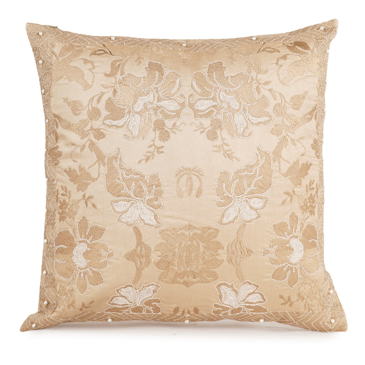 Beigia Pearl Velvet Embroidered Cushion Cover (16 inch x 16 inch)