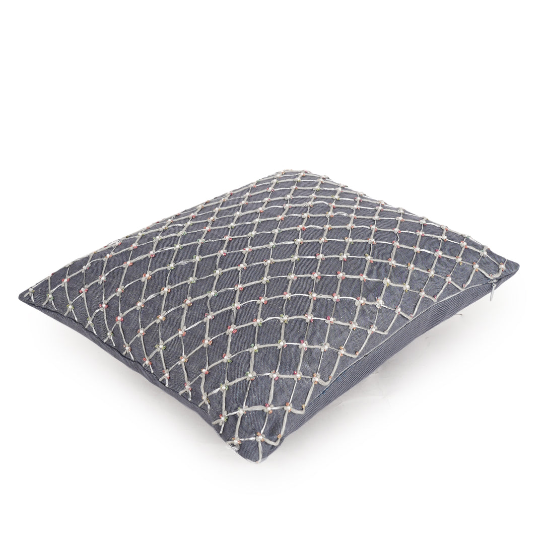 Cendre Grey Dori Embroidered Linen Cushion Cover (12 inch x 18 inch)