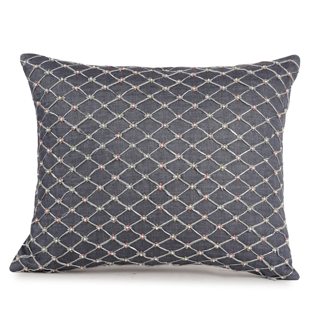 Cendre Grey Dori Embroidered Linen Cushion Cover (12 inch x 18 inch)