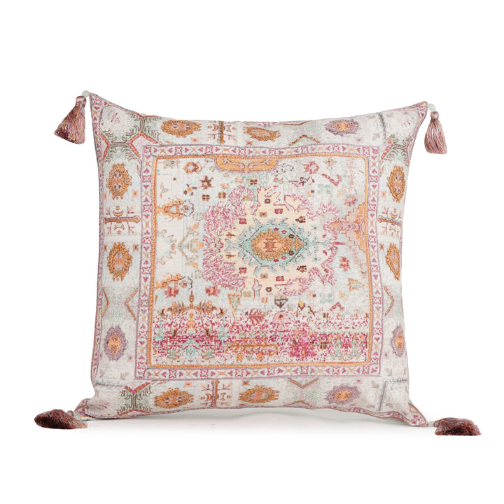 Ikat Illusion Chanderi Embroidered Cushion Cover (16 inch x 16 inch)