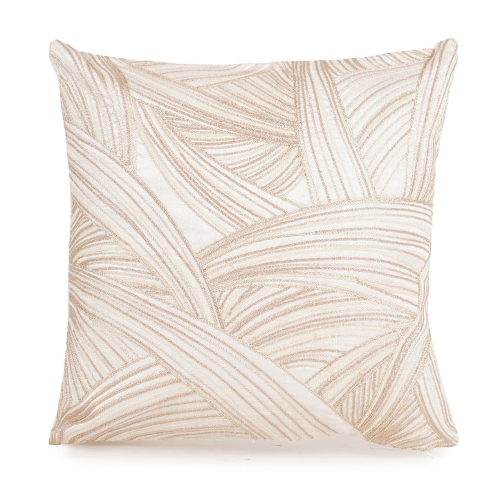 Ivory Brown Raw Silk Embroidered Cushion Cover (16 inch x 16 inch)