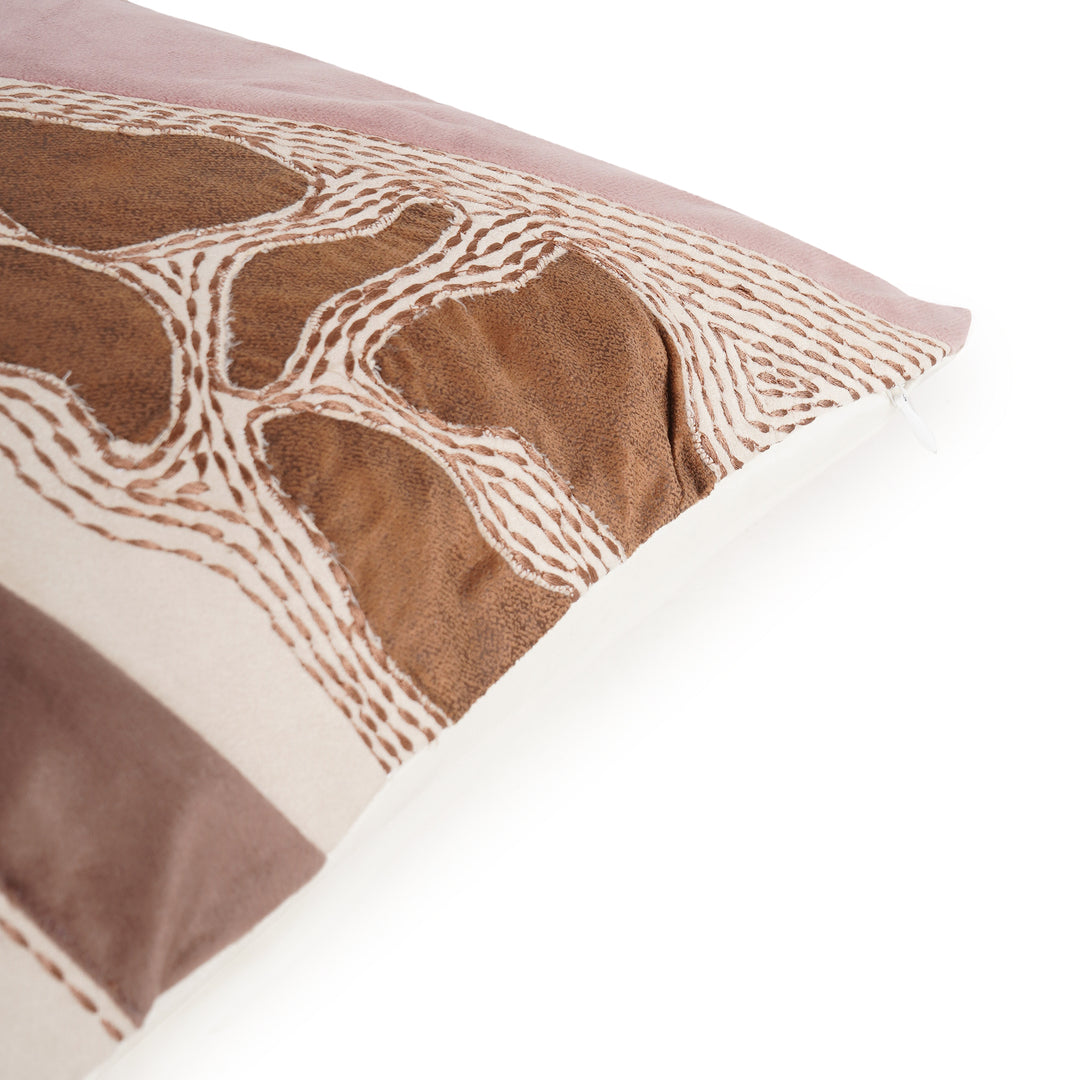 Cinnamon Brown Velvet Embroidered Cushion Cover (16 inch x 16 inch)