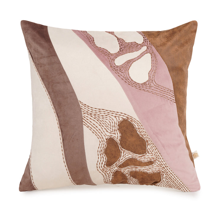 Cinnamon Brown Velvet Embroidered Cushion Cover (16 inch x 16 inch)