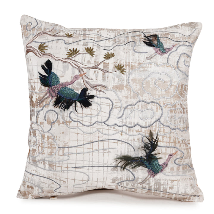 Celeste Feather Embroidered Cushion Cover (16 inch x 16 inch)