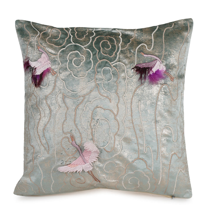 Celeste Feather Embroidered Cushion Cover (16 inch x 16 inch)