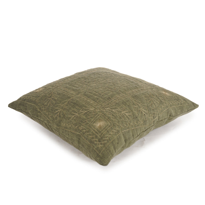 Olive Glade Quilted Embroidered Cushion Cover (16 inch x 16 inch)