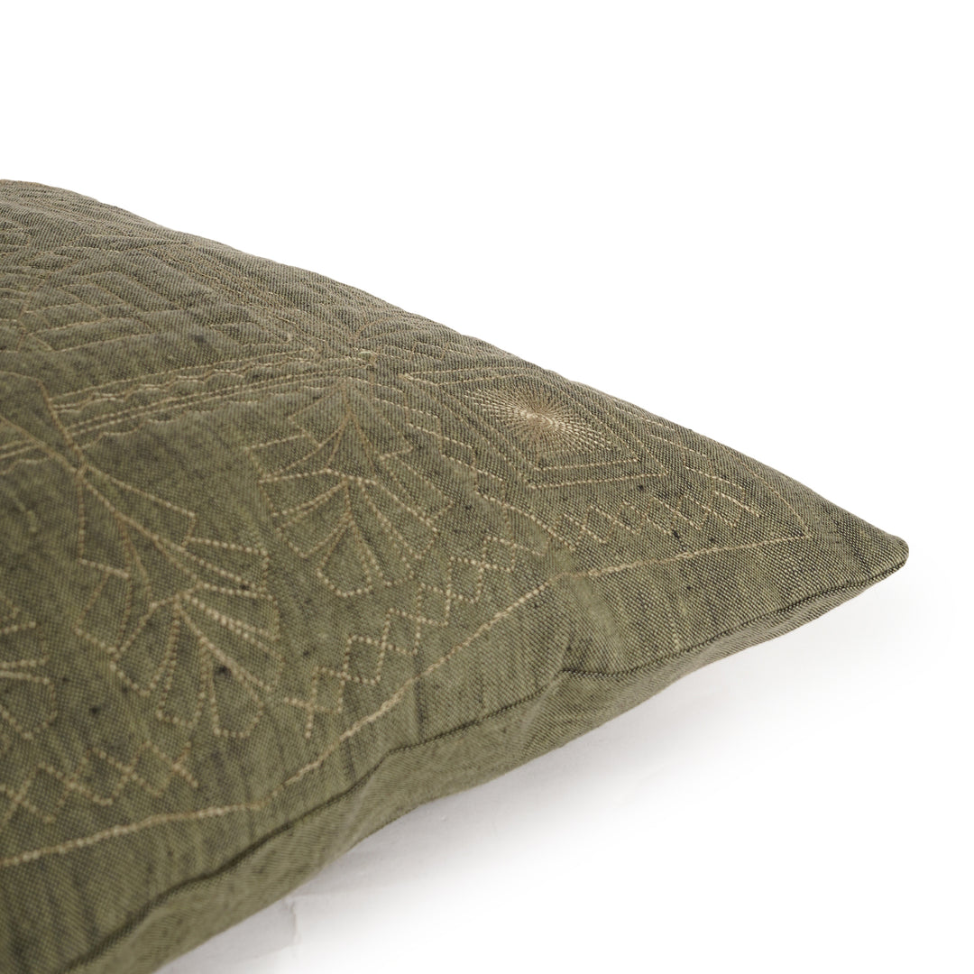 Olive Glade Quilted Embroidered Cushion Cover (16 inch x 16 inch)