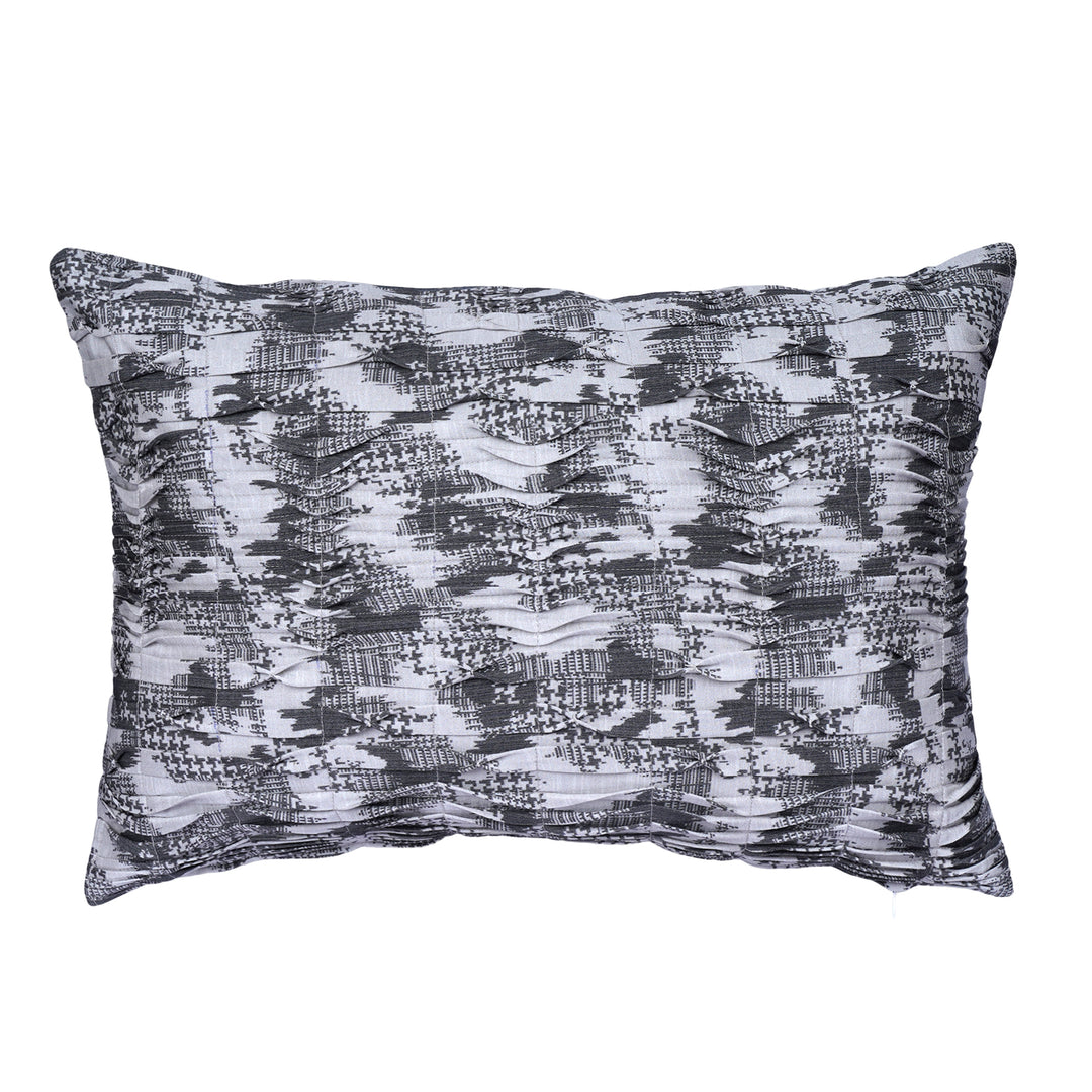 Ash Printed Pintuck Embroidered Cushion Cover (12 inch x 18 inch)