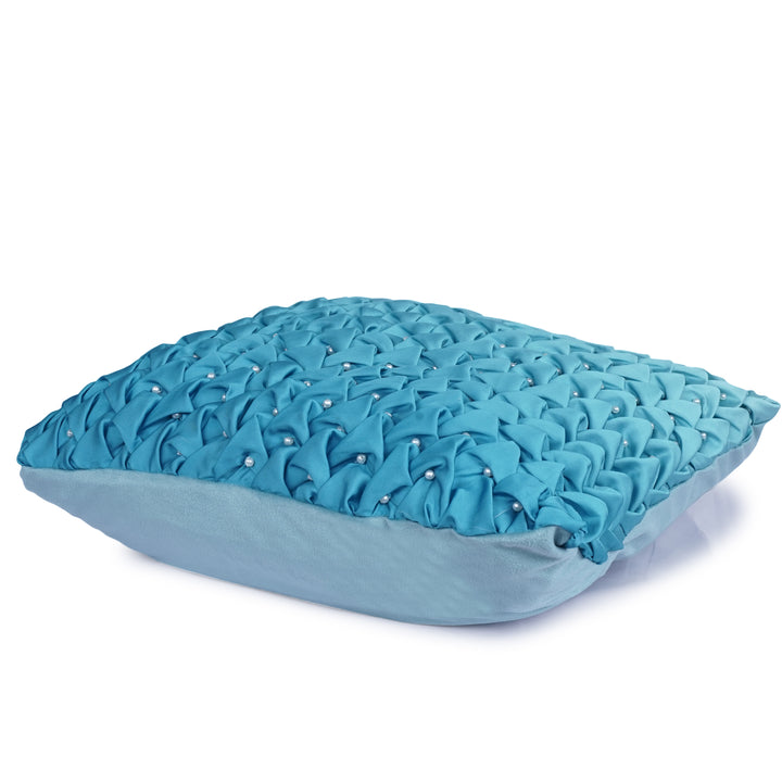 Teal Meridian Wave Embroidered Cushion Cover (16 inch x 16 inch)