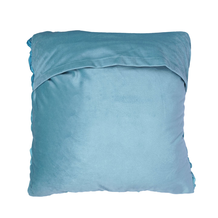 Teal Meridian Wave Embroidered Cushion Cover (16 inch x 16 inch)