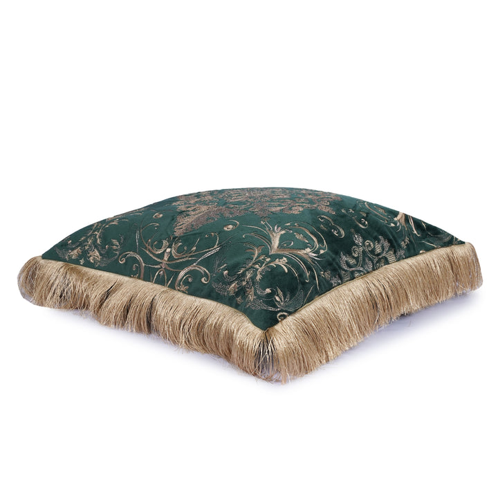 Flakegold Emerald Velvet Embroidered Cushion Cover (16 inch x 16 inch)