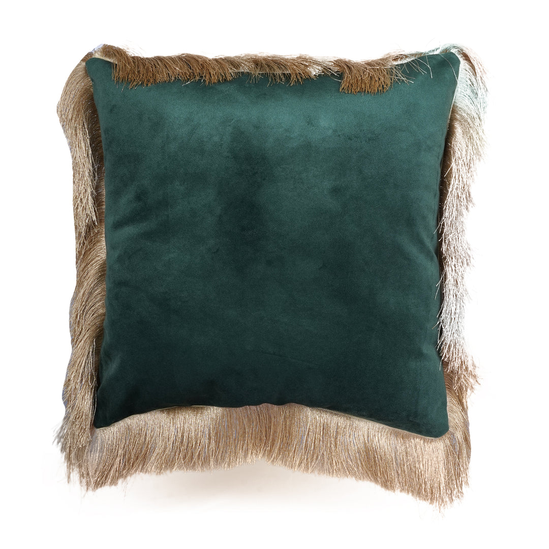 Flakegold Emerald Velvet Embroidered Cushion Cover (16 inch x 16 inch)