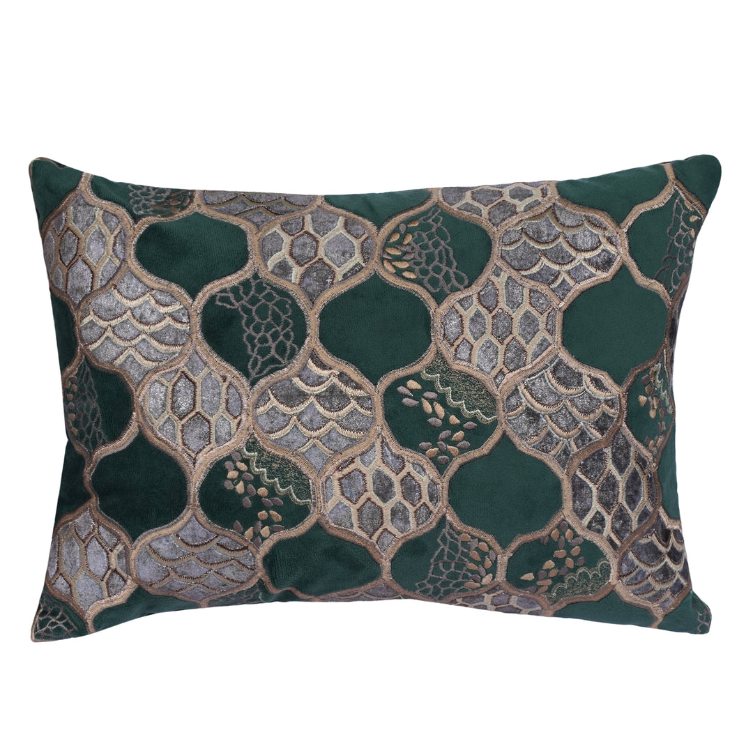 Flakegold Honeycomb Velvet Embroidered Cushion Cover (12 inch x 18 inch)