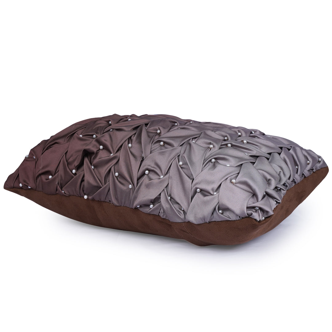 Charcoal Meridian Wave Pearl Embroidered Cushion Cover (12 inch x 18 inch)