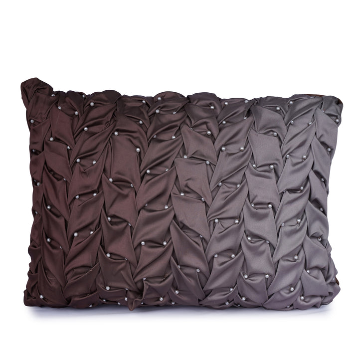 Charcoal Meridian Wave Pearl Embroidered Cushion Cover (12 inch x 18 inch)